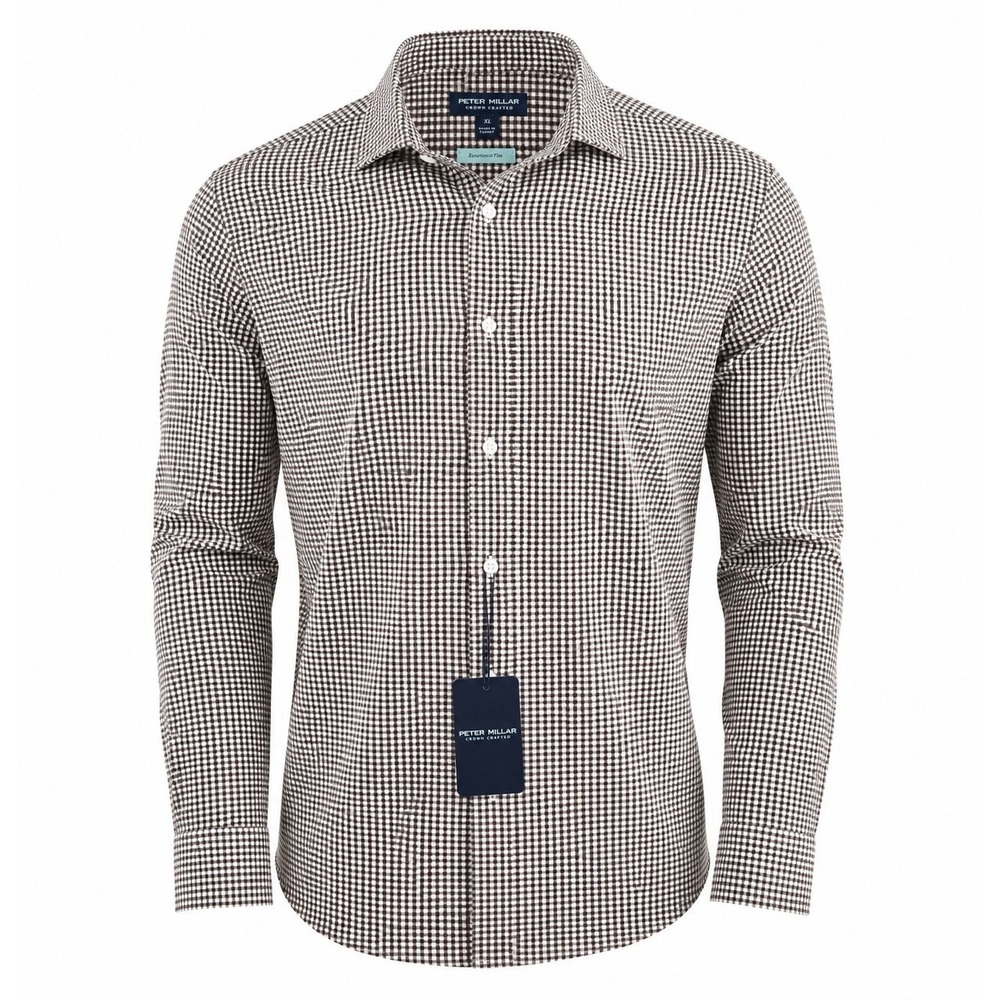 Peter Millar Crown Crafted Excursionist Flex Shirt Men's XL Brown Gingham NWT